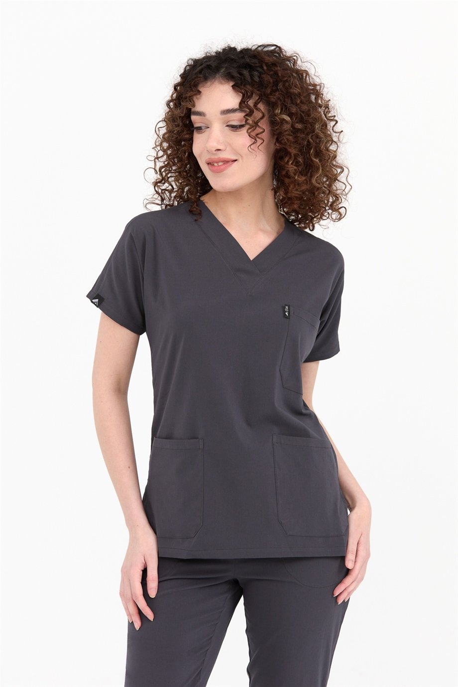 UltraLycra Spaniard - Likralı Doktor Hemşire Forma Takımı Scrubs Üniforma Cerrahi Takım (KADIN), Antrasit