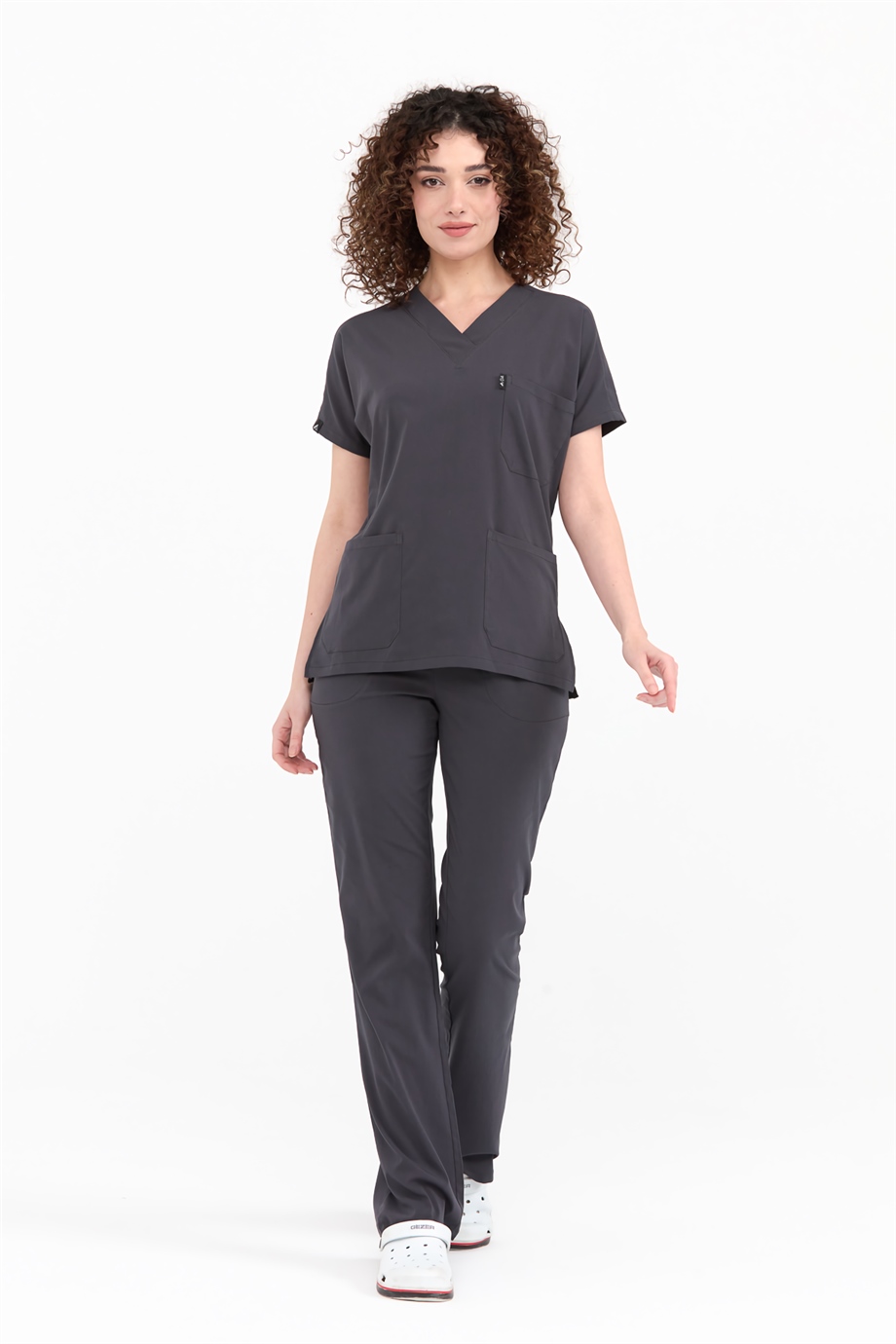 UltraLycra Spaniard - Likralı Doktor Hemşire Forma Takımı Scrubs Üniforma Cerrahi Takım (KADIN), Antrasit