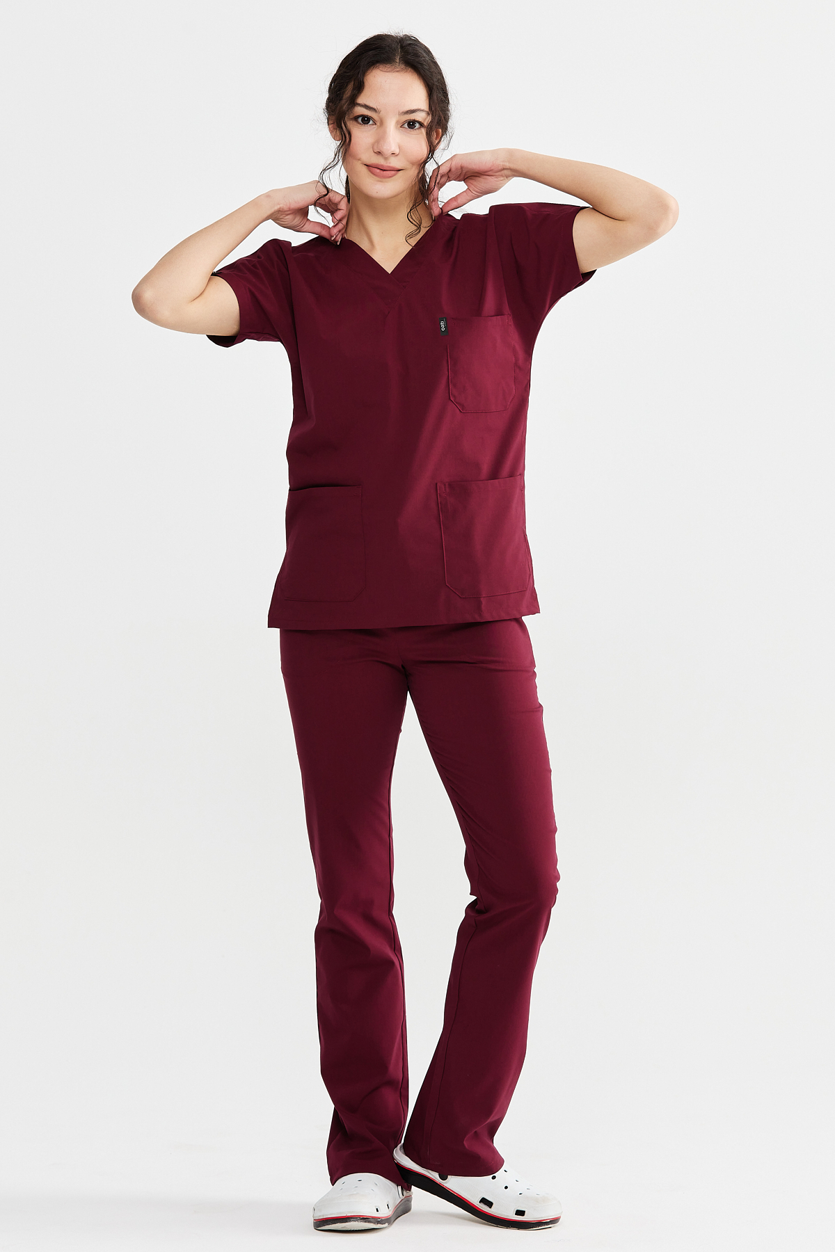 UltraLycra Spaniard - Likralı Doktor Hemşire Forma Takımı Scrubs Üniforma Cerrahi Takım (KADIN), Bordo