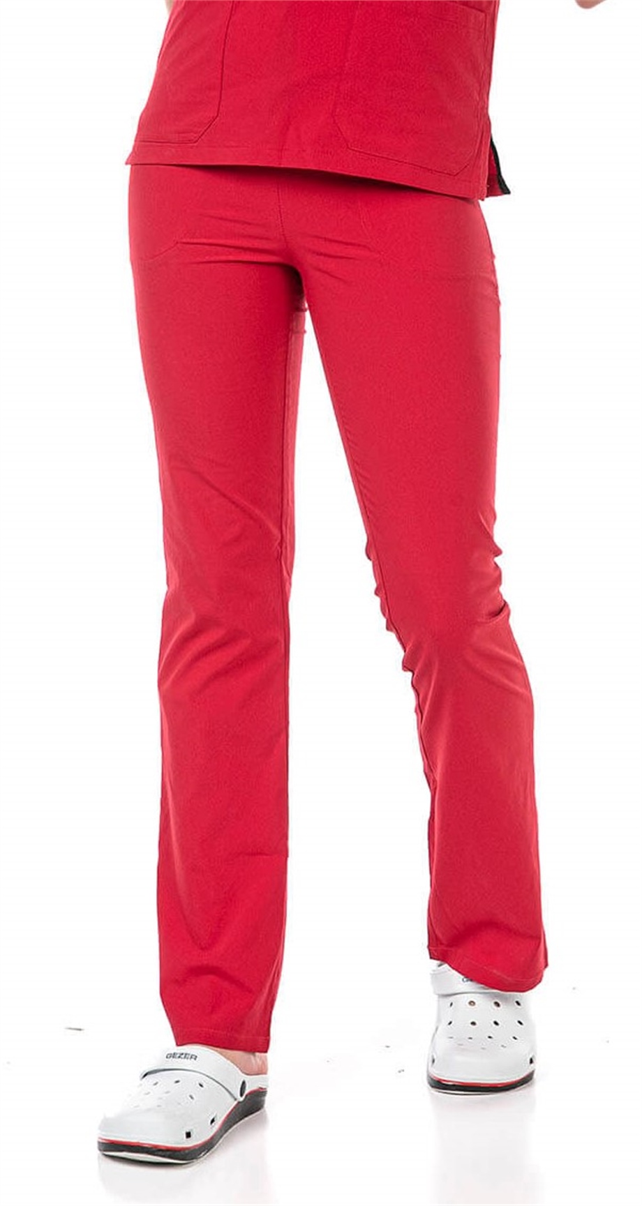 UltraLycra Spaniard - Likralı Doktor Hemşire Scrubs Tek Alt Cerrahi Forma (KADIN), Kırmızı