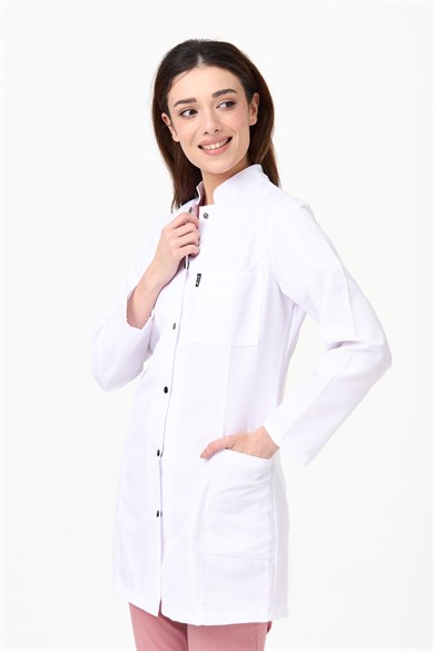 Alpaka Hakim Yaka 85 cm Doktor Hemşire Öğretmen Önlüğü (KADIN), Beyaz