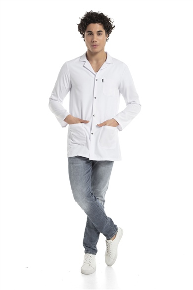 Alpaka Klasik Yaka 85 cm Doktor Hemşire Öğretmen Önlüğü (ERKEK), Beyaz