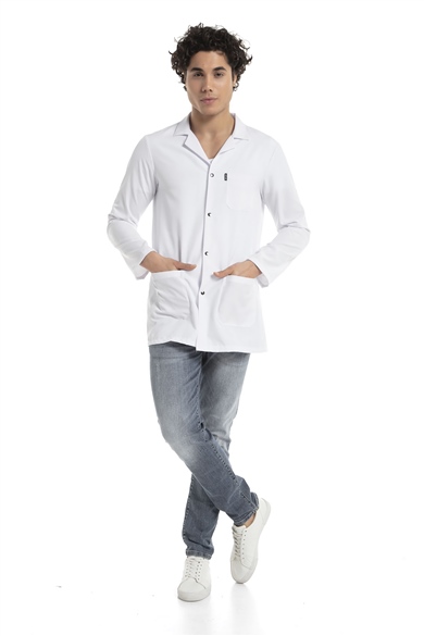 Klasik Yaka 85 cm Doktor Hemşire Öğretmen Önlüğü (ERKEK), Beyaz