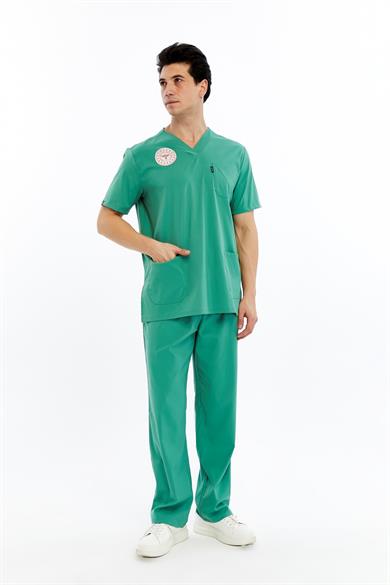 Basic - Ameliyathane Hizmetleri Forması Likralı Scrubs (Unisex) (Yeni Klavuz - Frosty Spruce) (Takım)