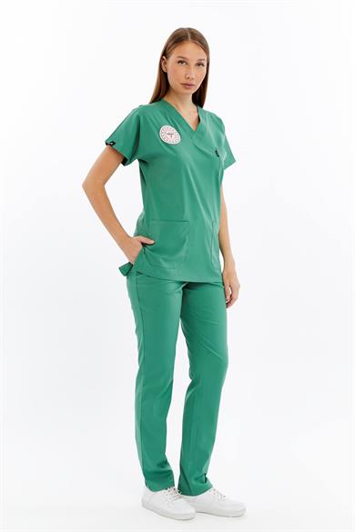 Basic - Ameliyathane Hizmetleri Forması Likralı Scrubs (Unisex) (Yeni Klavuz - Frosty Spruce) (Takım)