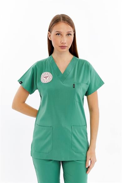 Basic - Ameliyathane Hizmetleri Forması Likralı Scrubs (Unisex) (Yeni Klavuz - Frosty Spruce) (Tek Üst)