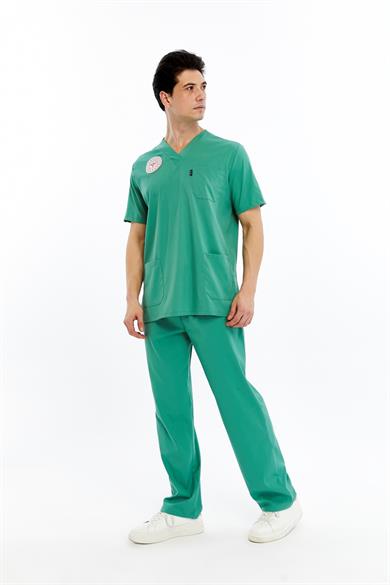 Basic - Ameliyathane Hizmetleri Forması Likralı Scrubs (Unisex) (Yeni Klavuz - Frosty Spruce) (Takım)
