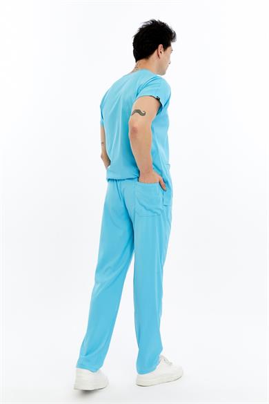 Basic - Doktor Forması Likralı Scrubs (Unisex) (Yeni Yönetmeliğe Uygun - Alaskan Blue) (Takım)