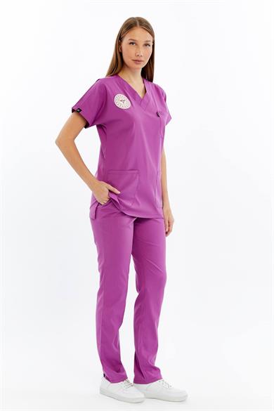 Basic - Ebe Forması Likralı Scrubs (Unisex) (Yeni Yönetmeliğe Uygun - Byzantium) (Takım)