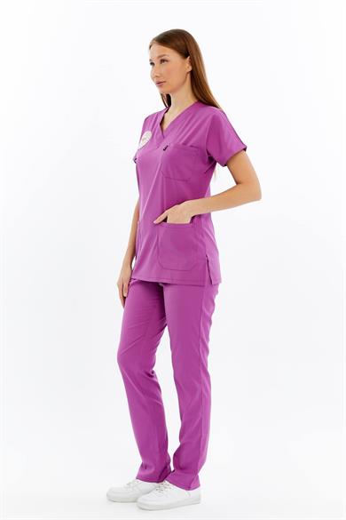 Basic - Ebe Forması Likralı Scrubs (Unisex) (Yeni Yönetmeliğe Uygun - Byzantium) (Takım)