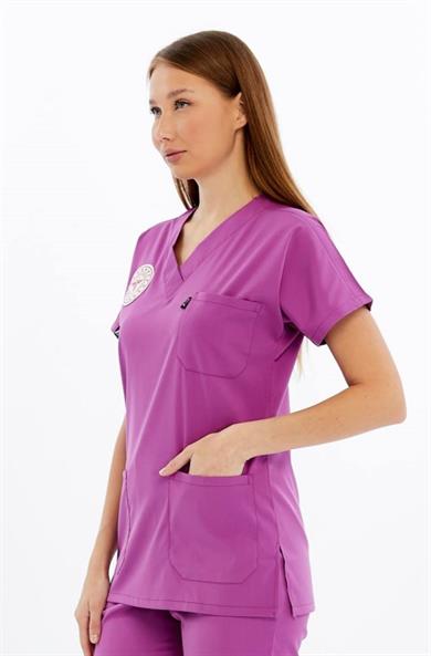 Basic - Ebe Forması Likralı Scrubs (Unisex) (Yeni Yönetmeliğe Uygun - Byzantium) (Tek Üst)
