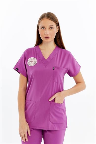 Basic - Ebe Forması Likralı Scrubs (Unisex) (Yeni Yönetmeliğe Uygun - Byzantium) (Tek Üst)