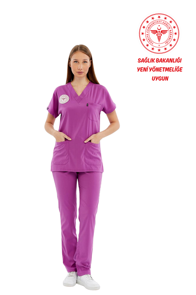 Basic - Ebe Forması Likralı Scrubs (Unisex) (Yeni Yönetmeliğe Uygun - Byzantium) (Takım)