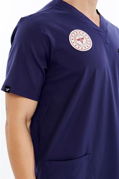 Basic - Hemşire Forması Likralı Scrubs (Unisex) (Yeni Yönetmeliğe Uygun - Patriot Blue) (Takım)
