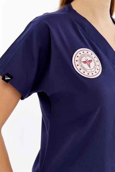 Basic - Hemşire Forması Likralı Scrubs (Unisex) (Yeni Yönetmeliğe Uygun - Patriot Blue) (Tek Üst)