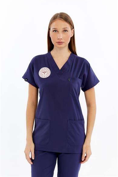 Basic - Hemşire Forması Likralı Scrubs (Unisex) (Yeni Yönetmeliğe Uygun - Patriot Blue) (Takım)