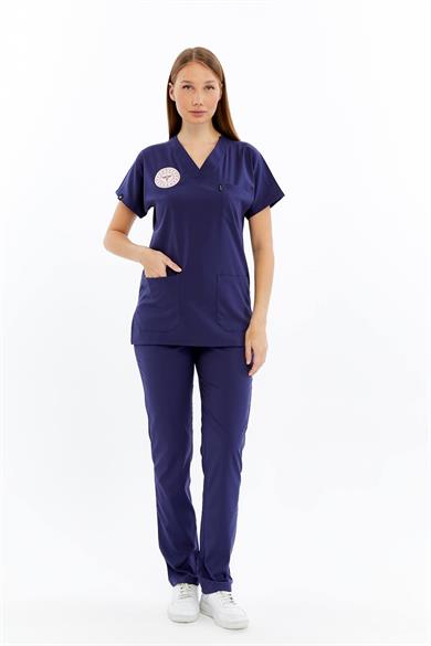 Basic - Hemşire Forması Likralı Scrubs (Unisex) (Yeni Yönetmeliğe Uygun - Patriot Blue) (Takım)