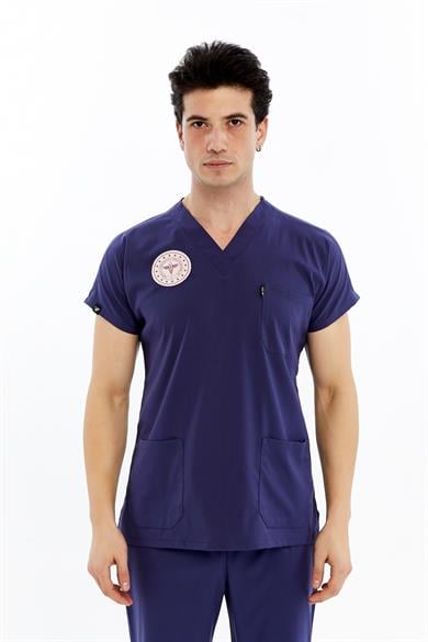 Basic - Hemşire Forması Likralı Scrubs (Unisex) (Yeni Yönetmeliğe Uygun - Patriot Blue) (Tek Üst)