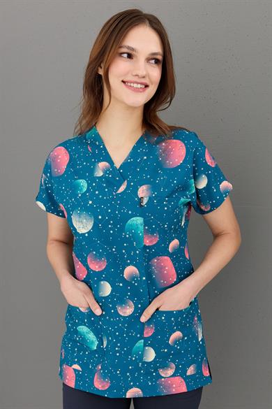 Carnival Basic -  Desenli Hemşire Doktor Veteriner Tek Üst Forma (UNISEX) / Samanyolu