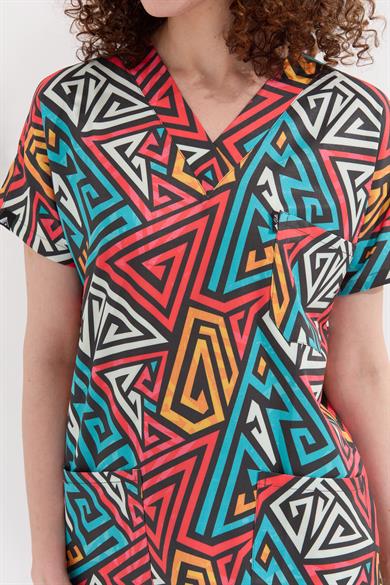 Carnival Basic - Desenli Hemşire Doktor Veteriner Tek Üst Forma (UNISEX), Geometrik