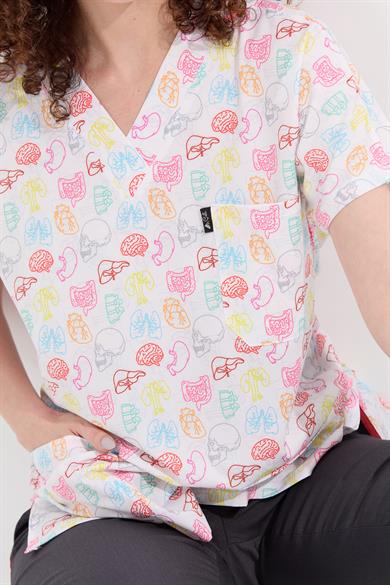 Carnival Basic - Desenli Hemşire Doktor Veteriner Tek Üst Forma (UNISEX), Renkli Organlar