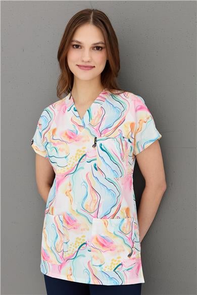 Carnival Basic -  Desenli Hemşire Doktor Veteriner Tek Üst Forma (UNISEX) / Marble