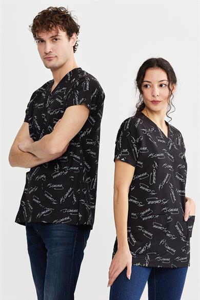 Carnival Basic - Desenli Hemşire Doktor Veteriner Tek Üst Forma (UNISEX), Atatürk İmzası