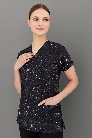 Carnival Basic -  Desenli Hemşire Doktor Veteriner Tek Üst Forma (UNISEX) / Gece