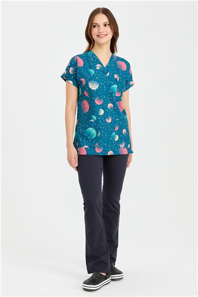 Carnival Basic -  Desenli Hemşire Doktor Veteriner Tek Üst Forma (UNISEX) / Samanyolu