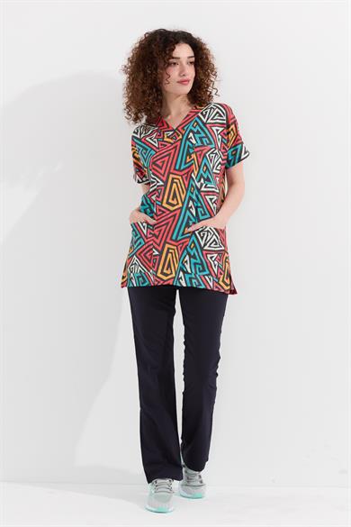 Carnival Basic - Desenli Hemşire Doktor Veteriner Tek Üst Forma (UNISEX), Geometrik