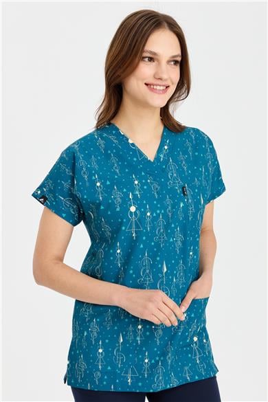 Carnival Basic -  Desenli Hemşire Doktor Veteriner Tek Üst Forma (UNISEX) / Astroloji