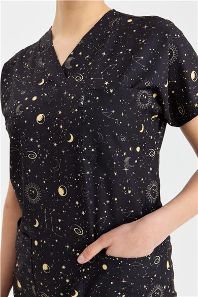 Carnival Basic -  Desenli Hemşire Doktor Veteriner Tek Üst Forma (UNISEX) / Gece