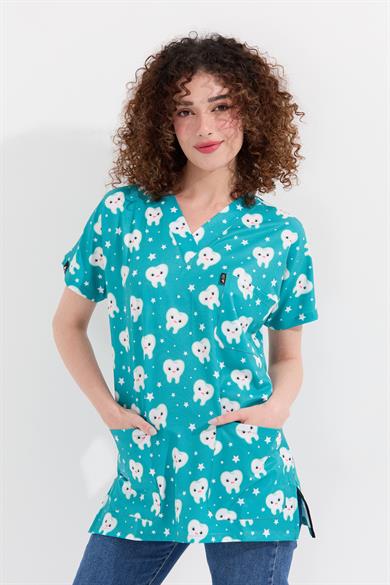 Carnival Basic - Desenli Hemşire Doktor Veteriner Tek Üst Forma (UNISEX), Diş