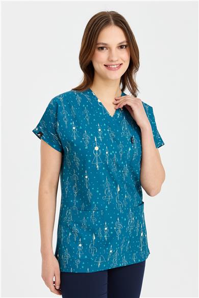 Carnival Basic -  Desenli Hemşire Doktor Veteriner Tek Üst Forma (UNISEX) / Astroloji