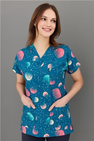 Carnival Basic -  Desenli Hemşire Doktor Veteriner Tek Üst Forma (UNISEX) / Samanyolu