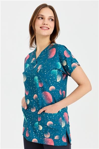 Carnival Basic -  Desenli Hemşire Doktor Veteriner Tek Üst Forma (UNISEX) / Samanyolu