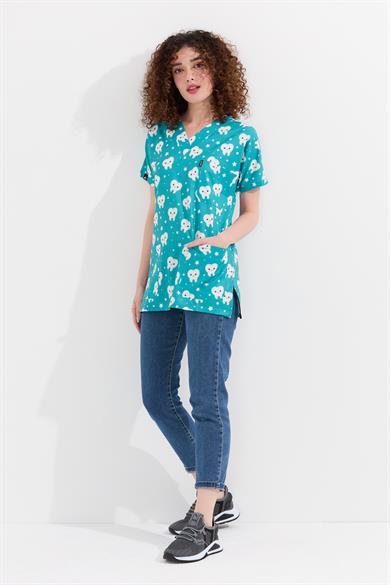 Carnival Basic - Desenli Hemşire Doktor Veteriner Tek Üst Forma (UNISEX), Diş