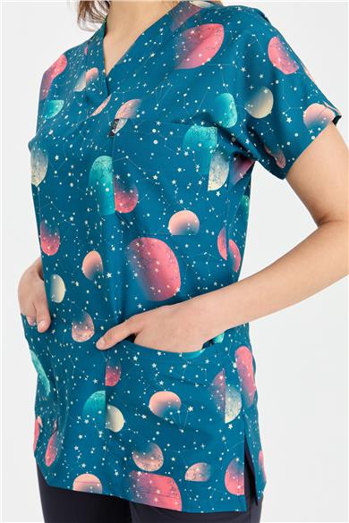 Carnival Basic -  Desenli Hemşire Doktor Veteriner Tek Üst Forma (UNISEX) / Samanyolu