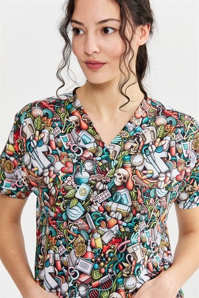 Carnival Basic -  Desenli Hemşire Doktor Veteriner Tek Üst Forma (UNISEX) / Medikal