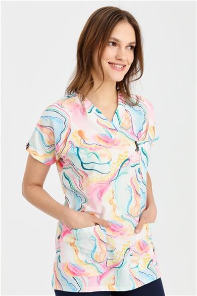 Carnival Basic -  Desenli Hemşire Doktor Veteriner Tek Üst Forma (UNISEX) / Marble