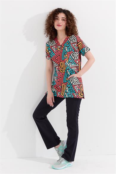 Carnival Basic - Desenli Hemşire Doktor Veteriner Tek Üst Forma (UNISEX), Geometrik