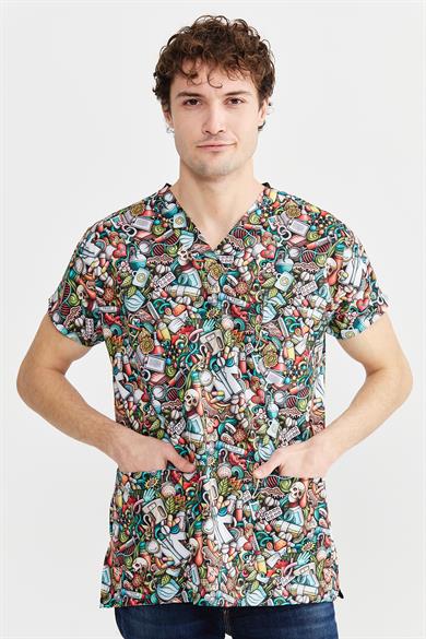 Carnival Basic - Desenli Hemşire Doktor Veteriner Tek Üst Forma (UNISEX), Medikal