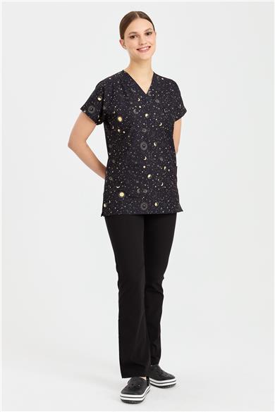 Carnival Basic -  Desenli Hemşire Doktor Veteriner Tek Üst Forma (UNISEX) / Gece