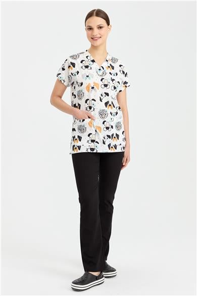 Carnival Basic -  Desenli Hemşire Doktor Veteriner Tek Üst Forma (UNISEX) / Köpek