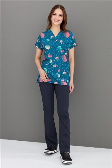 Carnival Basic -  Desenli Hemşire Doktor Veteriner Tek Üst Forma (UNISEX) / Samanyolu