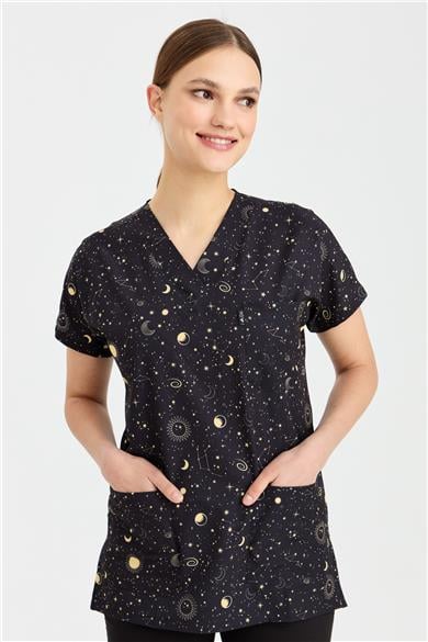 Carnival Basic -  Desenli Hemşire Doktor Veteriner Tek Üst Forma (UNISEX) / Gece