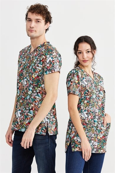 Carnival Basic -  Desenli Hemşire Doktor Veteriner Tek Üst Forma (UNISEX) / Medikal