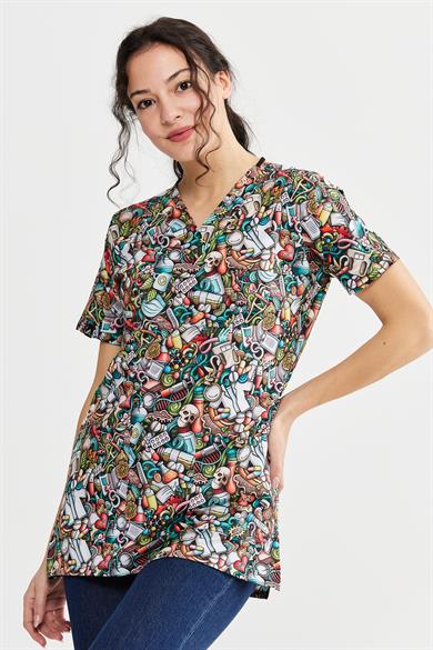 Carnival Basic - Desenli Hemşire Doktor Veteriner Tek Üst Forma (UNISEX), Medikal