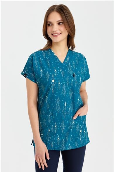 Carnival Basic -  Desenli Hemşire Doktor Veteriner Tek Üst Forma (UNISEX) / Astroloji