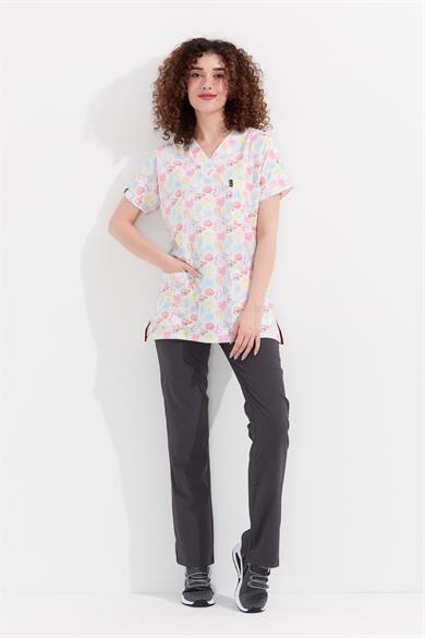 Carnival Basic - Desenli Hemşire Doktor Veteriner Tek Üst Forma (UNISEX), Renkli Organlar